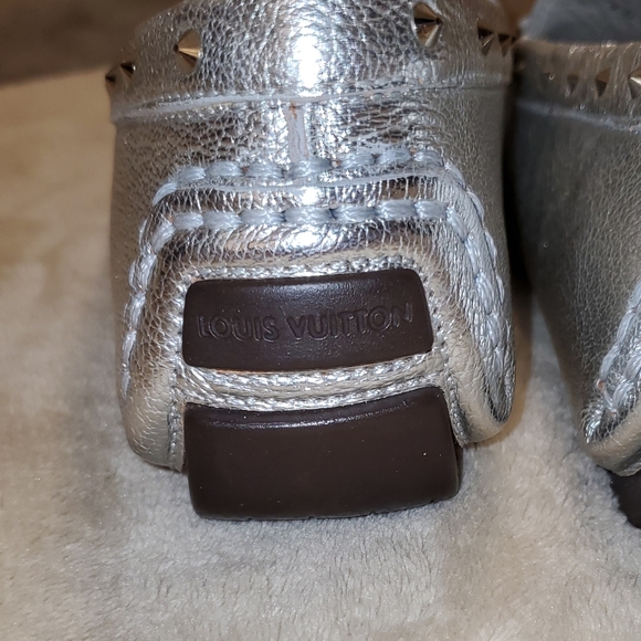 AUTHENTIC Louis Vuitton Silver Studded Driving Loafers EU37.5 PERFECT CONDITION - Picture 7 of 16